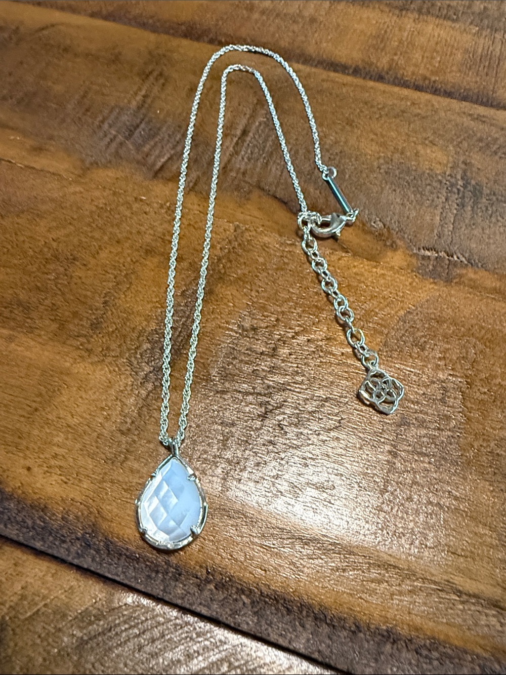 Kendra Scott Silver Necklace with White Faceted Teardrop